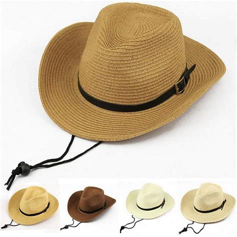 Fashion Mens Straw Cowboy Sun Hat Cap Costume T Khaki Buy Fashion