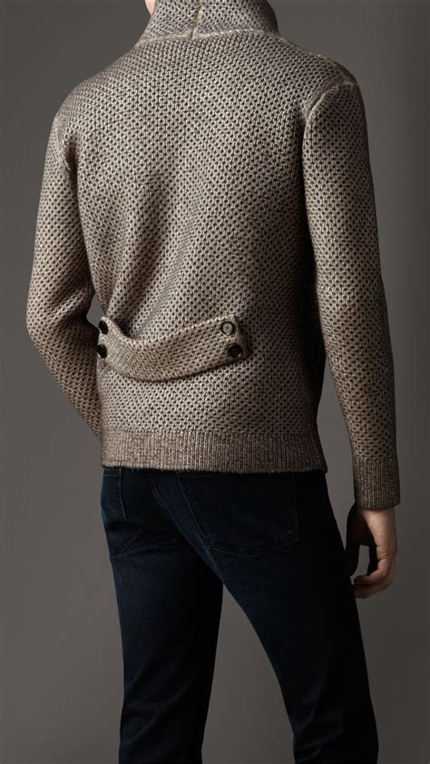 Burberry Shawl Collar Knitted Cardigan In Natural For Men Lyst