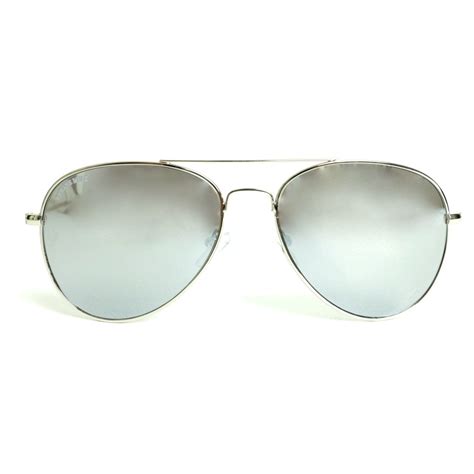 Silver Metal Frame Aviator Sunglasses With Silver Mirror Lens Urbane