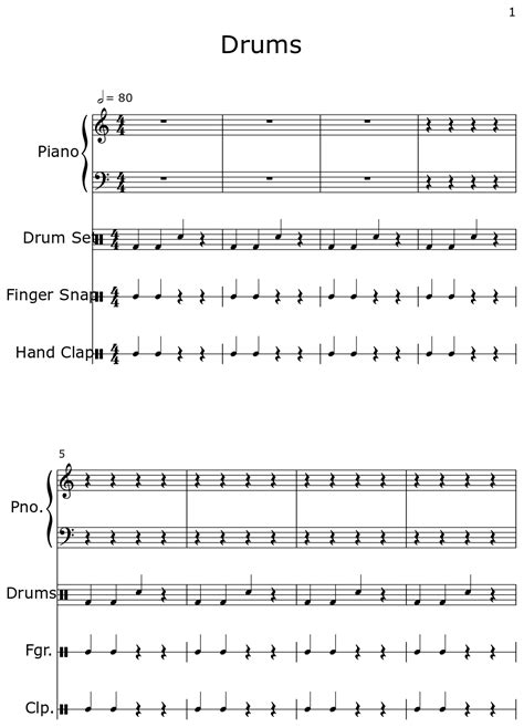 Drums Sheet Music For Piano Drum Set Finger Snap Hand Clap