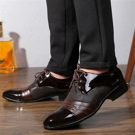 New Flat Leather Men Dress Shoes Fashion Spring Autumn Lace Up Black Oxford Business Wedding