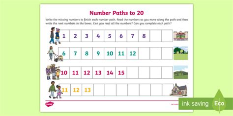 Complete The Number Paths To 20 Worksheet