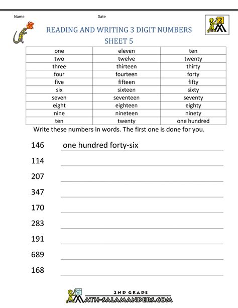 Reading And Writing Numbers Grade 2 Worksheet