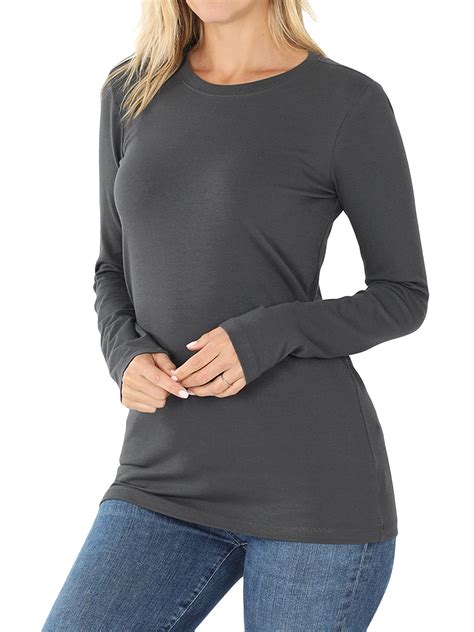 Zenana Women Plus Basic Round Crew Neck Long Sleeve Stretch Cotton Spandex T Shirts Walmart Com