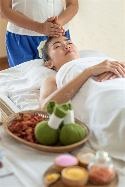 Young Asian Woman Getting Massage In The Spa Salon Enjoying And Relaxing Stock Image Image Of