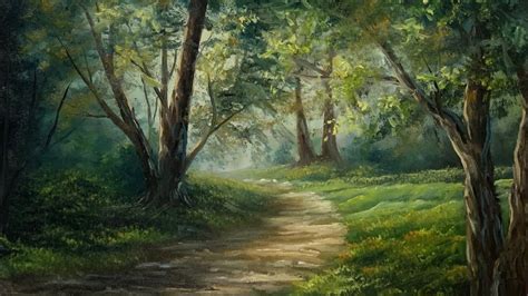 Sunlit Forest Path Paintings By Justin Forest Painting Landscape