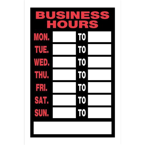 The Hillman Group 8 In X 12 In Plastic Business Hours Sign 839888