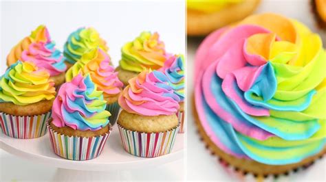 How To Make Rainbow Swirl Cupcakes Rainbow Buttercream Technique