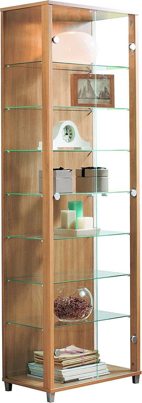 Buy Lockable Fully Assembled Home Oak Effect Double Glass Display Cabinet 7 Glass Shelves