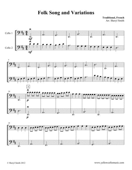 French Folk Song Traditional For Two Cellos Cello Duet Free Music Sheet