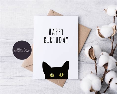 Birthday Card Cat Digital Download Black Cat Birthday Party Etsy