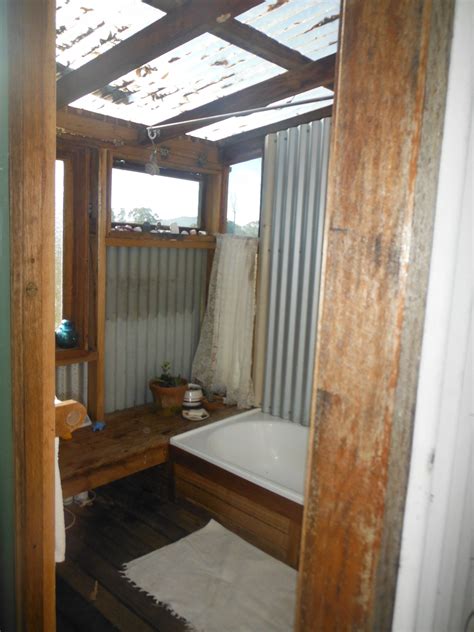 Outside Bathroom Timber Decking Suntuf Roof Corrugated Iron Outdoor Bathrooms Rustic