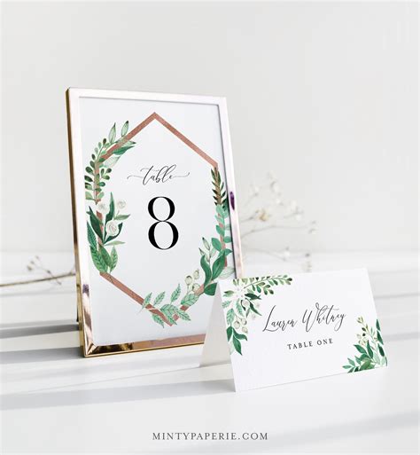 Greenery Table Number Card Template Bohemian Garden Wedding Table