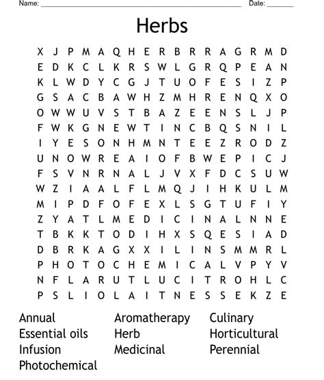 Herbs Word Search Wordmint