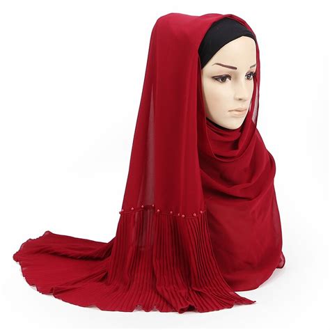 5pcs women shiny pearls beaded scarf crinkle shawl fashion muslim hijabs female wrap hijab