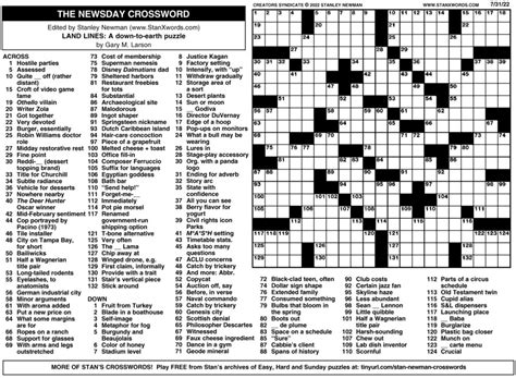Newsday Crossword Sunday For Jul 31 2022 By Stanley Newman Creators