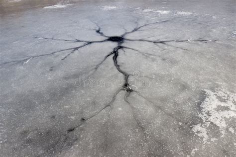 Crack In The Ice On Frozen Lake Surface Stock Photo Image Of Surface