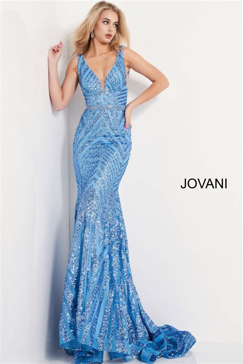 Jovani 03570 Light Blue Sequin Embellished Prom Dress