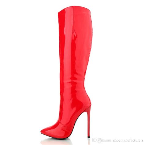 Red Shiny Patent Leather Pu Knee Boots For Women Sexy High Heel 12cm