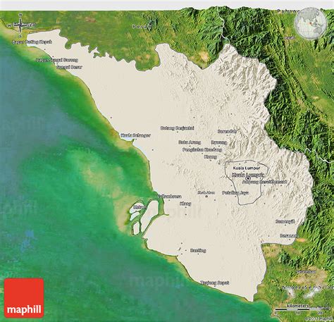 Shaded Relief 3d Map Of Selangor Satellite Outside