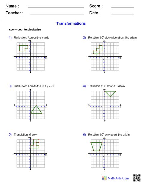 Transformations Worksheet Math Aids