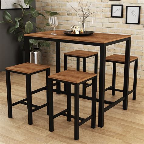 Set Of Ladder Back Metal Bar Stools With A Square Reversible Table