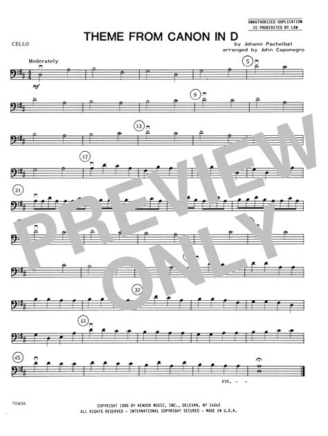 Theme From Canon In D Cello Sheet Music John Caponegro Orchestra
