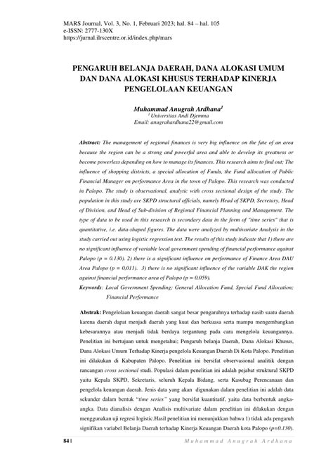 PDF Pengaruh Belanja Daerah Dana Alokasi Umum Dan Dana Alokasi
