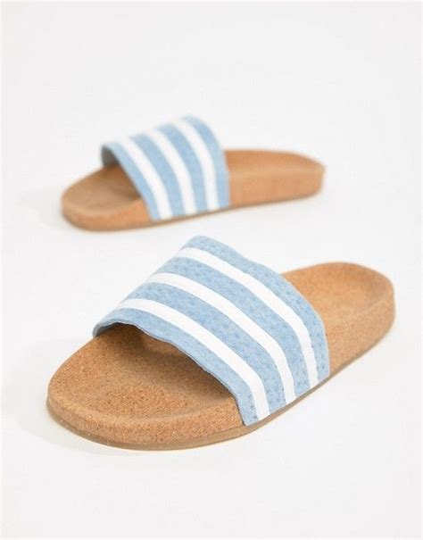 Adidas Originals Cork Adilette Slider Sandals In Blue Sandalias
