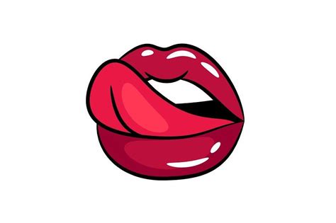 Female Tongue Liking Glossy Lips Vector Illustration On White
