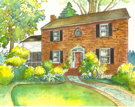 House Painting In Watercolor With Ink Details Custom Portrait