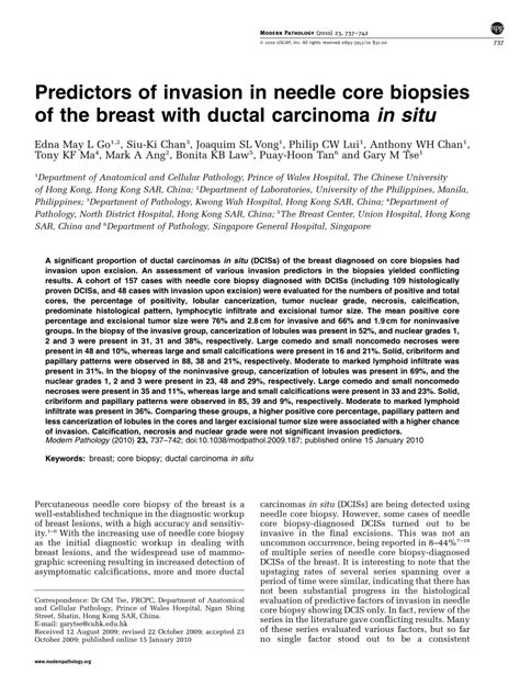 Pdf Predictors Of Invasion In Needle Core Biopsies Of The Breast With