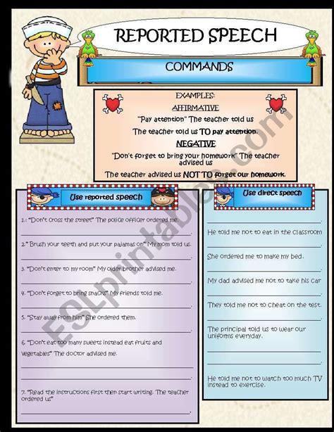 ANOTHER WORKSHEET ABOUT REPORTED SPEECH BUT THIS TIME USING COMMANDS