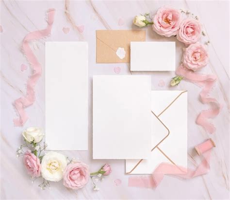 Premium Photo Cards And Envelope Between Pink Roses And Pink Silk