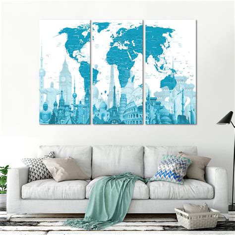 Mystic Blue World Map Masterpiece Multi Panel Canvas Wall Art