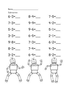 Kindergarten Robot Subtraction worksheet by Marty Davis | TpT