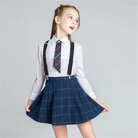 School Girls Uniform Clothes Set White Shirts Mini Vestido Chorus Stage Girls Clothes For 4 6 8