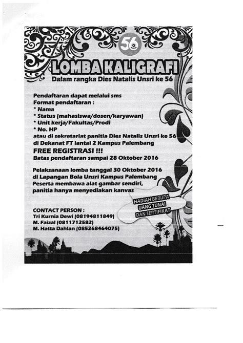 Tentu saja tema acara halal bihalal memang telah banyak dicari oleh orang di internet. Undangan Jalan Santai dan Pembukaan UNSRI EKSPO Dies ...