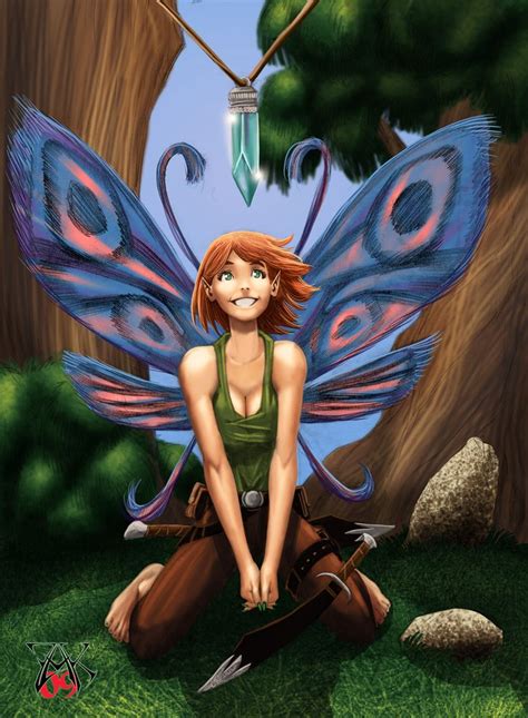 Cute Pixie Butterfly Winged Fairy Looking At A Crystal By