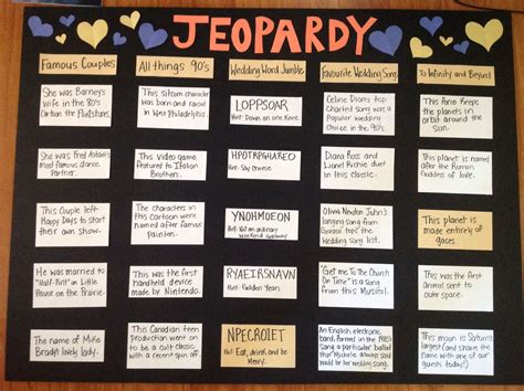 Hang a banner that reads, from muggle to mrs as your starting point, then hit up pinterest for games and printables sure to make the night full of. Jeopardy questions for Jack and Jill party. Make it ...