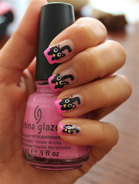 A cat's nails must be trimmed before applying nail caps to allow room for growth. Simple Nail Art for Newbies: Black Cats on Pink French Nails