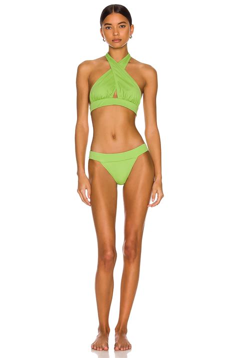 Norma Kamali Cross Halter Bikini Top In Gemini Green Fwrd