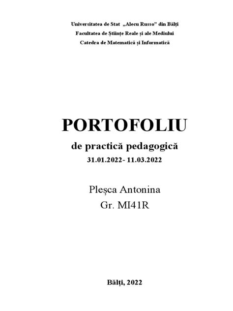Portofoliu La Practica Pedagogica Pdf