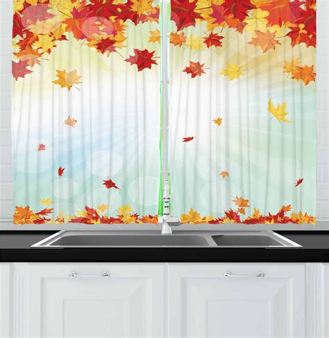 Autumn Curtains 2 Panels Set Bokeh Background With Fallen Maple Leaves