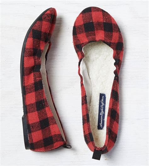Aeo Buffalo Check Ballet Flat Red American Eagle Outfitters Plaid
