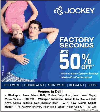Stay connected, and never miss a sale again. Jockey (Factory Seconds) - Sale / New Delhi | SaleRaja