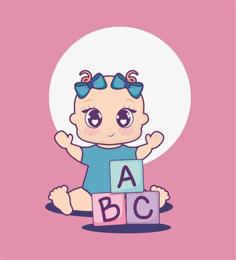 Baby Shower Card With Girl And Alphabet Blocks Stock Vector