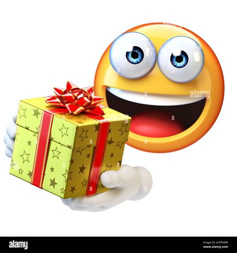 Emoji Holding Present Emoticon With T Box 3d Rendering Stock Photo
