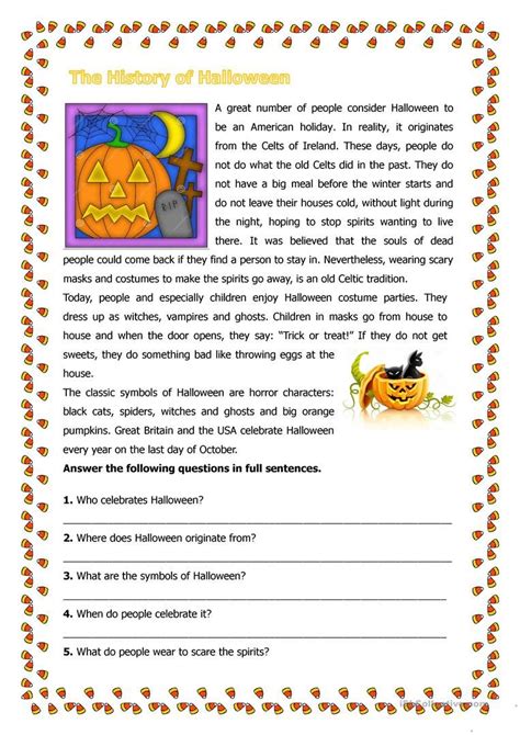 History Of Halloween Worksheets Pdf