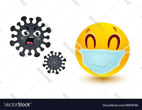 Smile In Medical Mask And Angry Coronavirus Vector Image